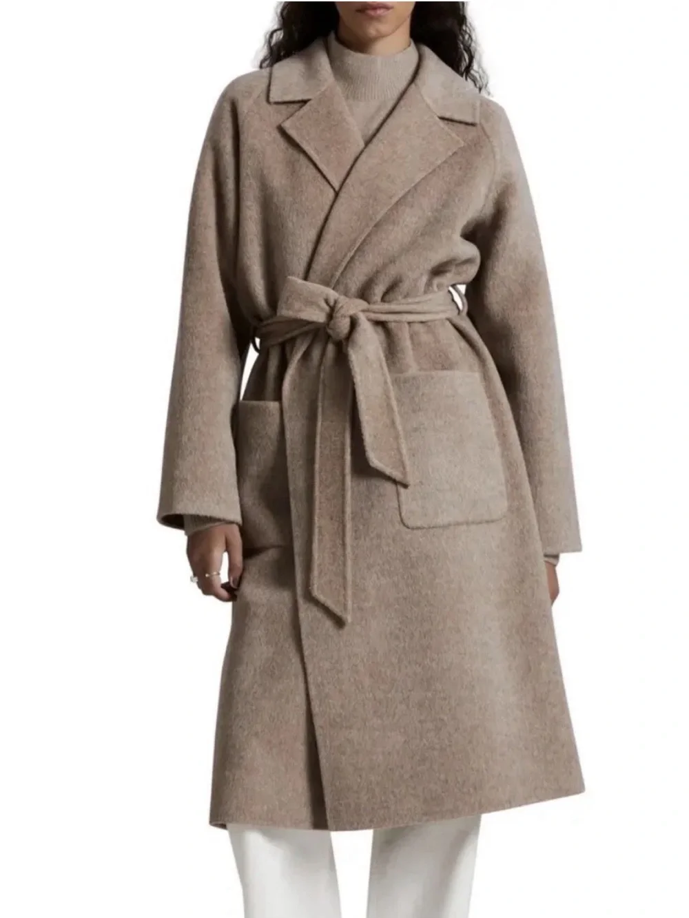 & Other Stories Shawl Collar Wool Blend Belted Coat Light Beige Size Large